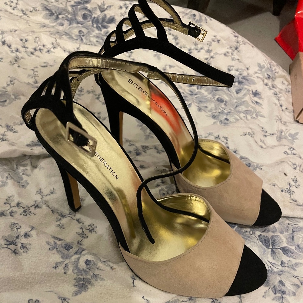 BCBGeneration Strappy Heels, Tan Size 8.5